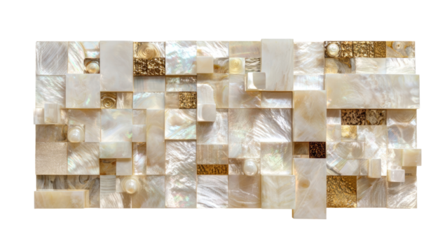 Cream and beige mosaic tile, square pattern,  iridescent
