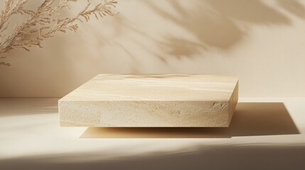 Pastel stone Podium background. Beige Concrete Material place for the product Display Presentation. Kitchen, cosmetics, jewellery podium advertising mockup photography in luxury style.