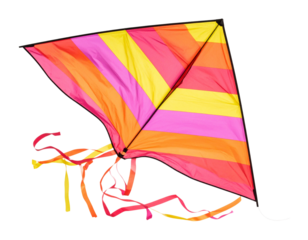 Curved Foil Kite with Radiant Stripes of Orange, Pink, and Yellow, Top View, Airborne Style, isolated on transparent background PNG