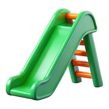 3d icon of green and orange slide for childrens playground, isolated on transparent background, perfect for outdoor fun and recreation