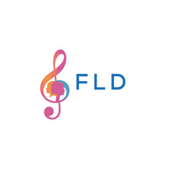 Fototapeta premium FLD “Creative music logo with human silhouettes and treble clef in gradient colors, FLD Later Logo, modern artistic design isolated on white background” 
