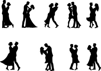 Elegant Dancing Couples Silhouette Set – Romantic Dance Poses Clipart