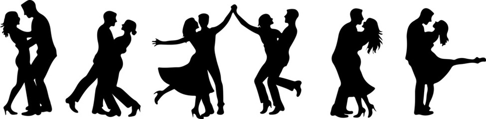 Elegant Dancing Couples Silhouette Set – Romantic Dance Poses Clipart
