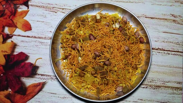 fresh home cooked poha or flattened rice with green chilli at indoor