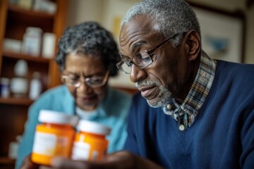 Close-up of senior man giving his wife medication at home, showcasing the role of caregivers and the importance of medication management in senior care, Generative AI
