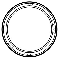 Round mirror with wooden frame line art vector 