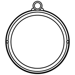 Round mirror with wooden frame line art vector 