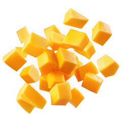 Scattered Cubes of Ripe Mango Fruit Against a Dark Void food tropical Transparent background