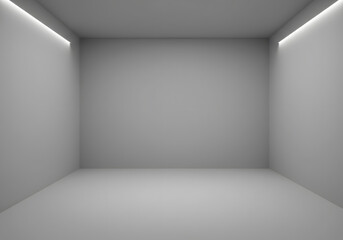 Empty minimalist room with recessed lighting, white walls and modern architecture, conceptual design for background.