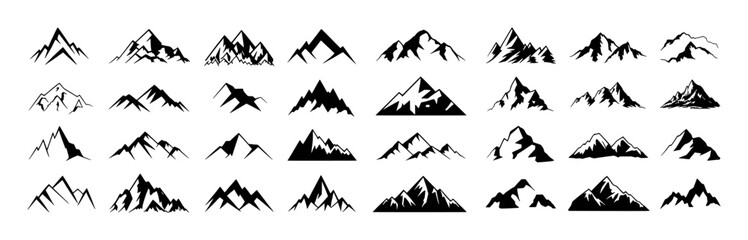 Diverse mountain peaks collection graphic design elements silhouette black