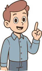 Cheerful young man pointing his finger up, having a brilliant idea or explaining something. A cute cartoon character vector illustration.
