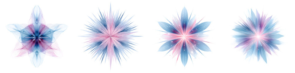 Fototapeta premium Abstract Floral Starbursts in Pink and Blue on White