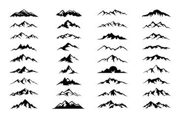Naklejka premium Diverse mountain silhouettes collection for graphic design peak range