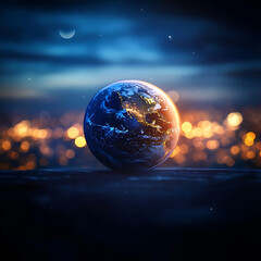 Glowing globe illuminates the Earth with a fiery orange hue
