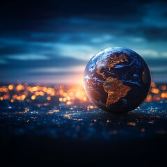 Glowing globe illuminates the Earth with a fiery orange hue
