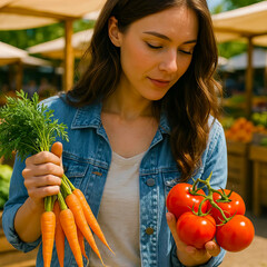 Woman choosing vegetables at farmer's market

