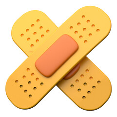 A stylized illustration of two crossed band-aids, 3d render icon