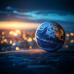 Glowing globe illuminates the Earth with a fiery orange hue
