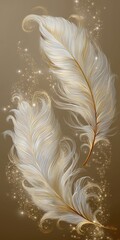 Two White and Gold Feathers with Glitter