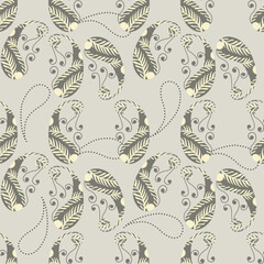 Seamless pattern with grey and yellow paisley. Vector illustration in retro style. Ideas for wallpaper, textiles, tiles, and home decoration.