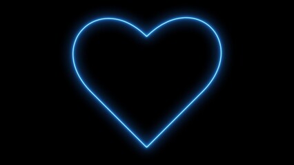 Glowing Blue Neon Heart Shape on Black Background light