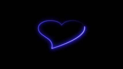 Glowing Blue Neon Heart Shape on Black Background outline