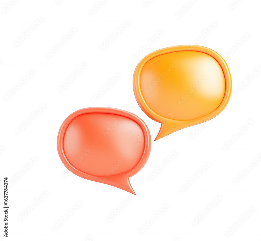 Poster two glossy on bubbles 3d icon, one white and one speech brown, are floating light a transparent back