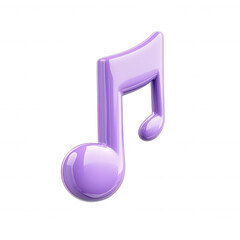 for icon Purple music note representing melodic harmony, signaling rhythmic energy against transparent backdrop, ideal 3d musical design elements