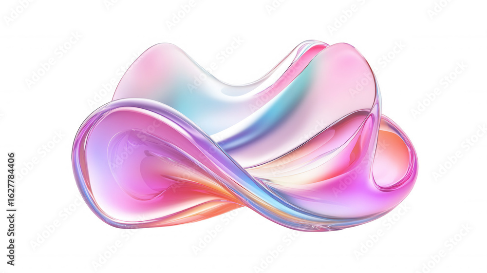 Poster 3d icon colorful transparent abstract fluid shape floating on a holographic background, perfect for 