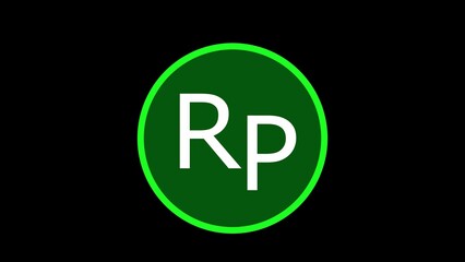 Indonesian Rupiah Currency Symbol in Green Circle on Black Background