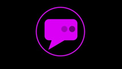 Pink Chat Bubble Icon Inside Circle on Black Background