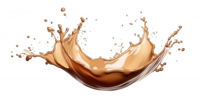 3d icon Dynamic coffee and milk blending, swirling in mid air against transparent background, illustrating motion liquid with dramatic visual impact