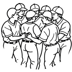 Baseball players huddle together in a circle team sports