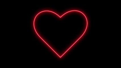 Red Neon Heart Shape on Black Background love