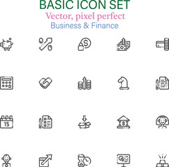 Business & Finance Basic Icon Set, Vector, pixel perfect