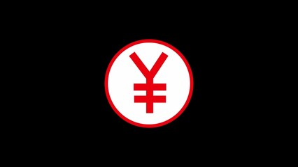 Red Yen Symbol Inside White Circle on Black Background