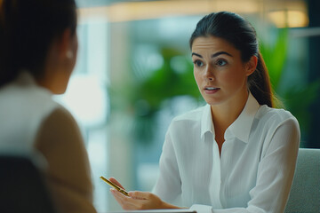 Businesswoman having a serious conversation.