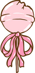 Messy Coquette, Cute Pink Bitten lollipop candy with ribbon bow Doodle Hand Drawn