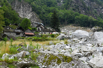 Landslide at Fontana on Bedretto valley in Switzerland