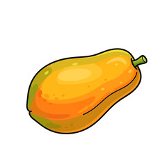 A vibrant illustration of a ripe tropical papaya fruit, hand-drawn in a cartoon style and isolated on a white background.