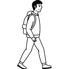 Smiling young man walking with backpack casual