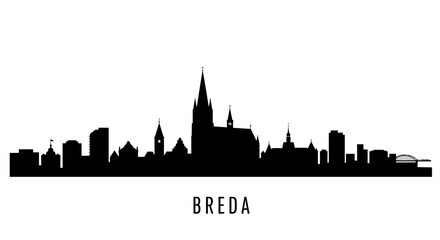 Fototapeta premium Breda Skyline Silhouette with Black, and Netherlands.