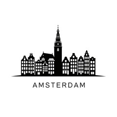 Obraz premium Amsterdam Skyline Black Silhouette Icon.