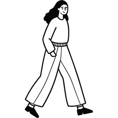 Woman walking with long wavy hair and casual outfit person female