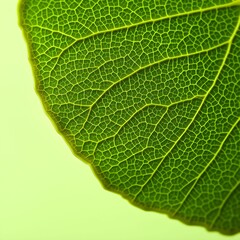 Fototapeta premium Close-up view of a vibrant green leaf's intricate vein structure.
