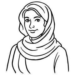 Woman wearing headscarf and smiling portrait black and white