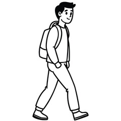 Young man walking with backpack casual travel