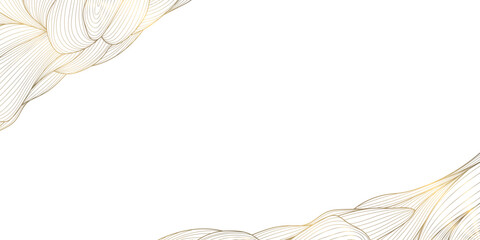 Vector japanese line gold cloud background, corners curve vintage design. Wave chinese illustration, oriental organic decoration, abstract fancy pattern