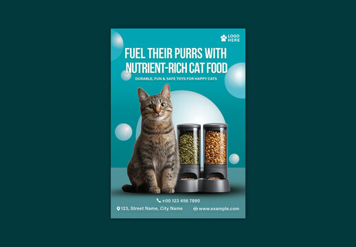 Tasty and Healthy Cat Meals Editable Flyer for Pet Nutrition Promotion.