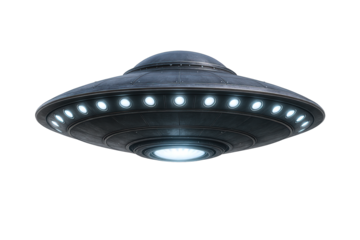Advanced Extraterrestrial Craft with Glowing Lights Hovering in Darkness, Representing Space Exploration and Mystery